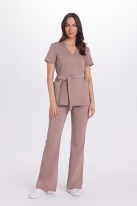 Dámska lekárska obálková tunika s krátkymi rukávmi Premium Mocca