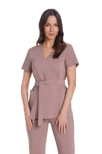 Dámska lekárska obálková tunika s krátkymi rukávmi Premium Mocca