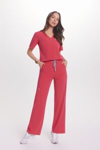 Spodnie medyczne damskie SZEROKIE SCRUBS Basic ROSE