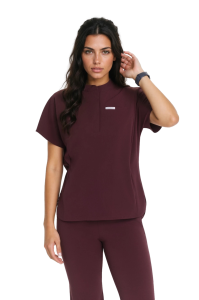 Bluzka medyczna damska scrubs Basic Flex ŚLIWKA W CZEKOLADZIE