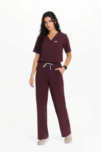 Bluzka medyczna damska scrubs Basic One Pocket ŚLIWKA W CZEKOLADZIE