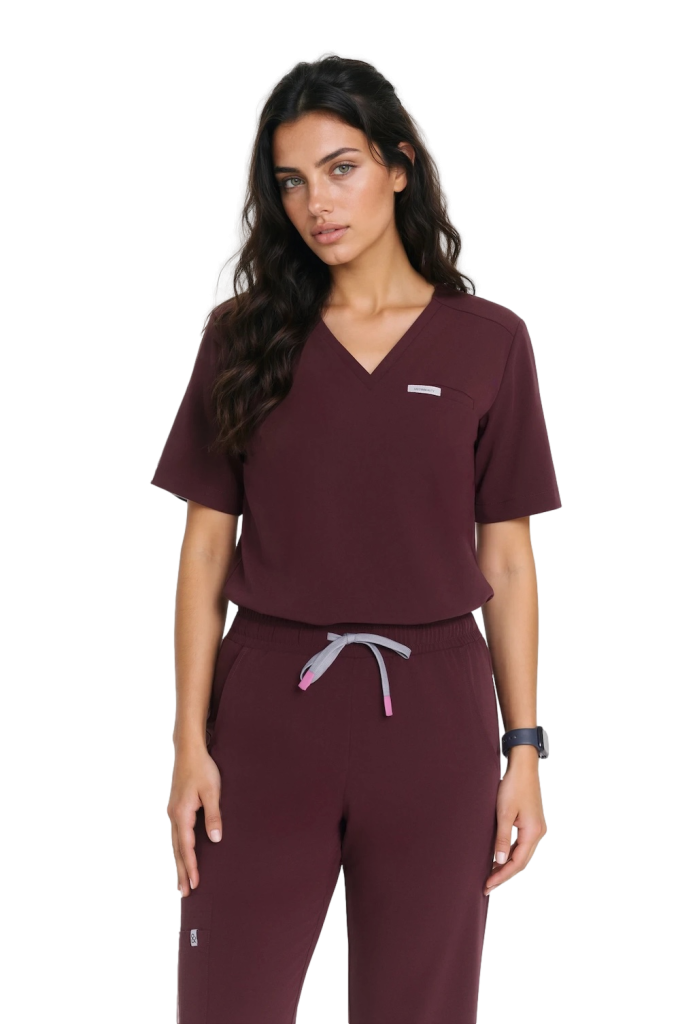 Bluzka medyczna damska scrubs Basic One Pocket ŚLIWKA W CZEKOLADZIE
