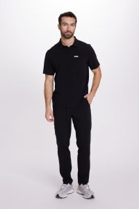 Bluzka medyczna męska Polo scrubs Basic CZARNA