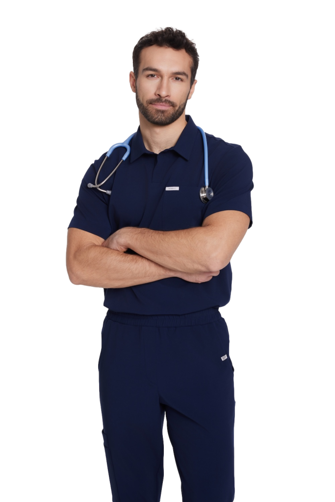 Bluzka medyczna męska Polo scrubs Basic GRANAT